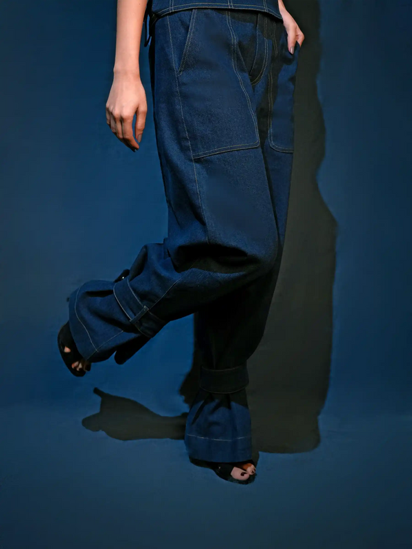 Denim Corset & Wide Leg Trousers Coord Set