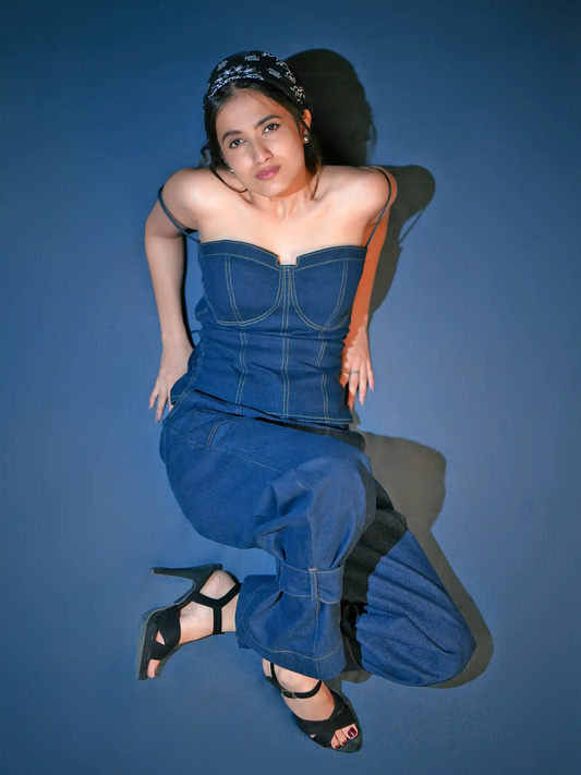 Denim Corset & Wide Leg Trousers Coord Set image 0