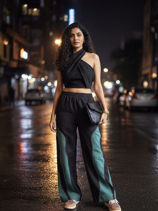 Twisted Crop Top with Track Pants