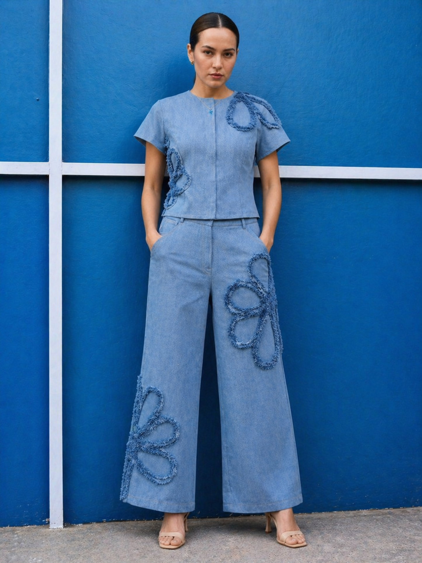 Flower Rugged Loose Top With Pants