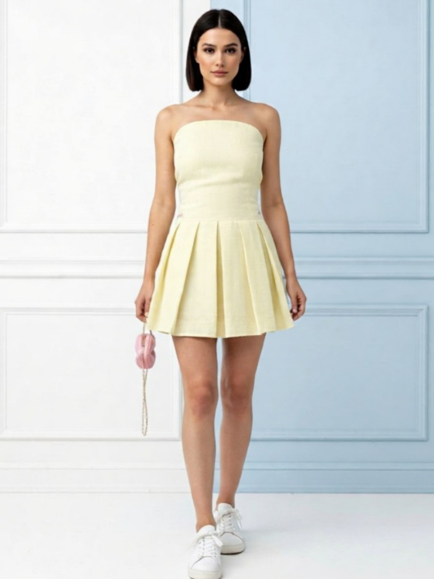 Butter Yellow Pleated Mini Dress