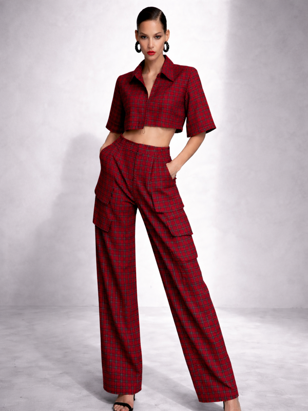 Abhigelle - Red Checks Crop and Pant set