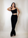 Black Velvet Crop & Bell Bottom Pants Co-ord Set image 0