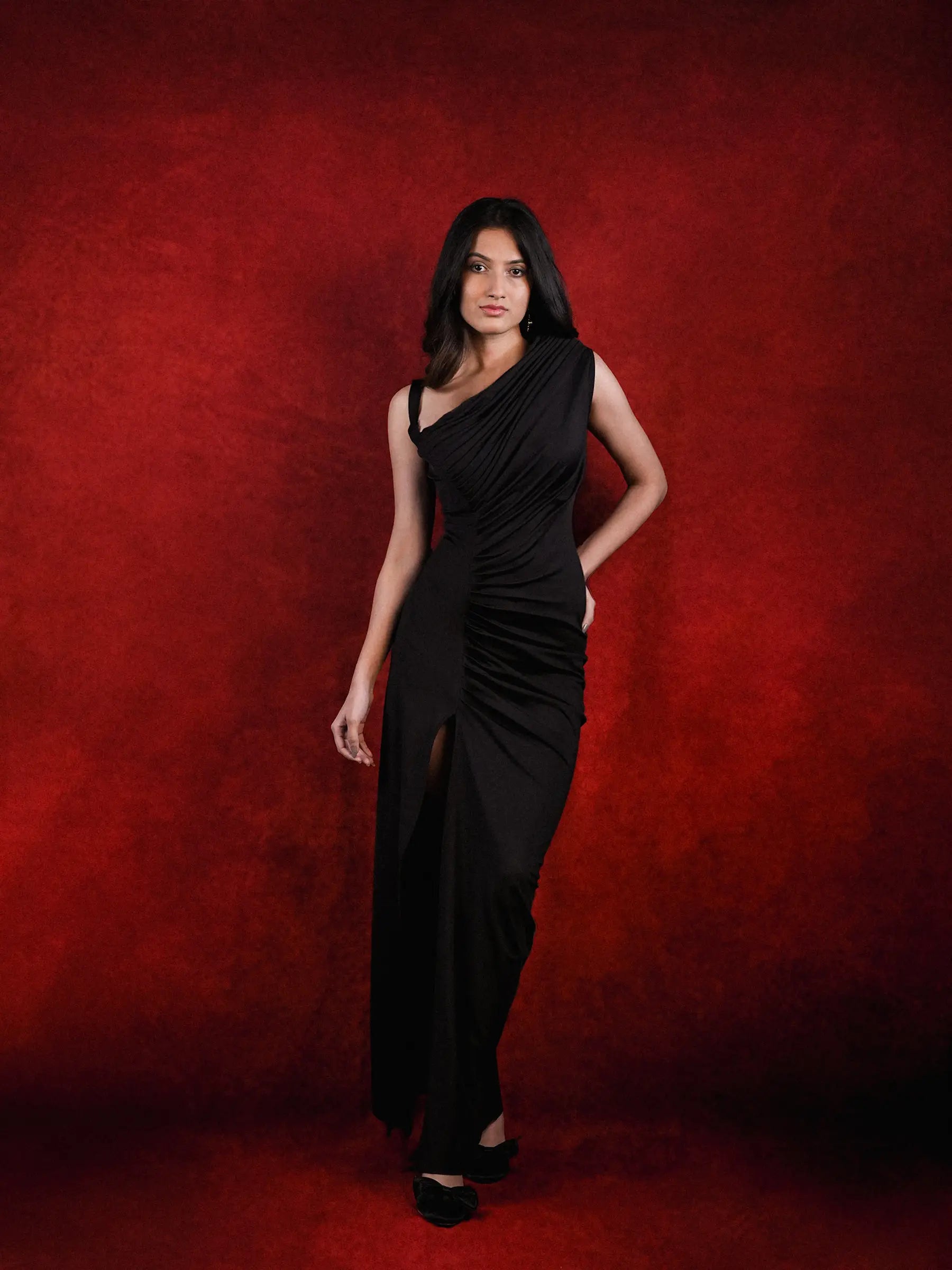 Timeless Black Draped Bodycon Gown image 0