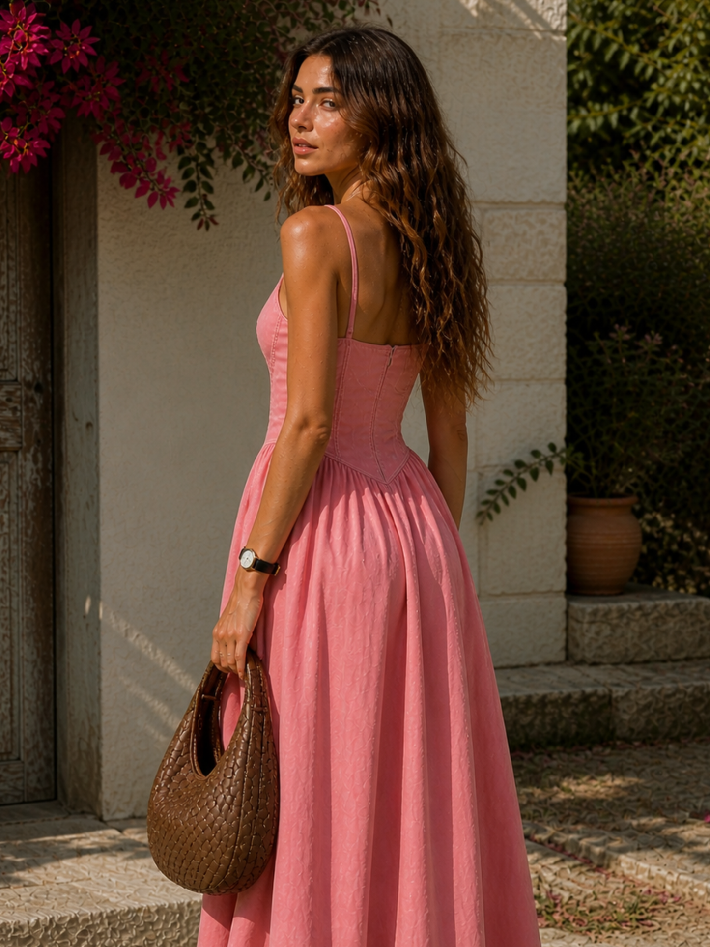 Blush Muse Corset Midi Dress With Neck Band