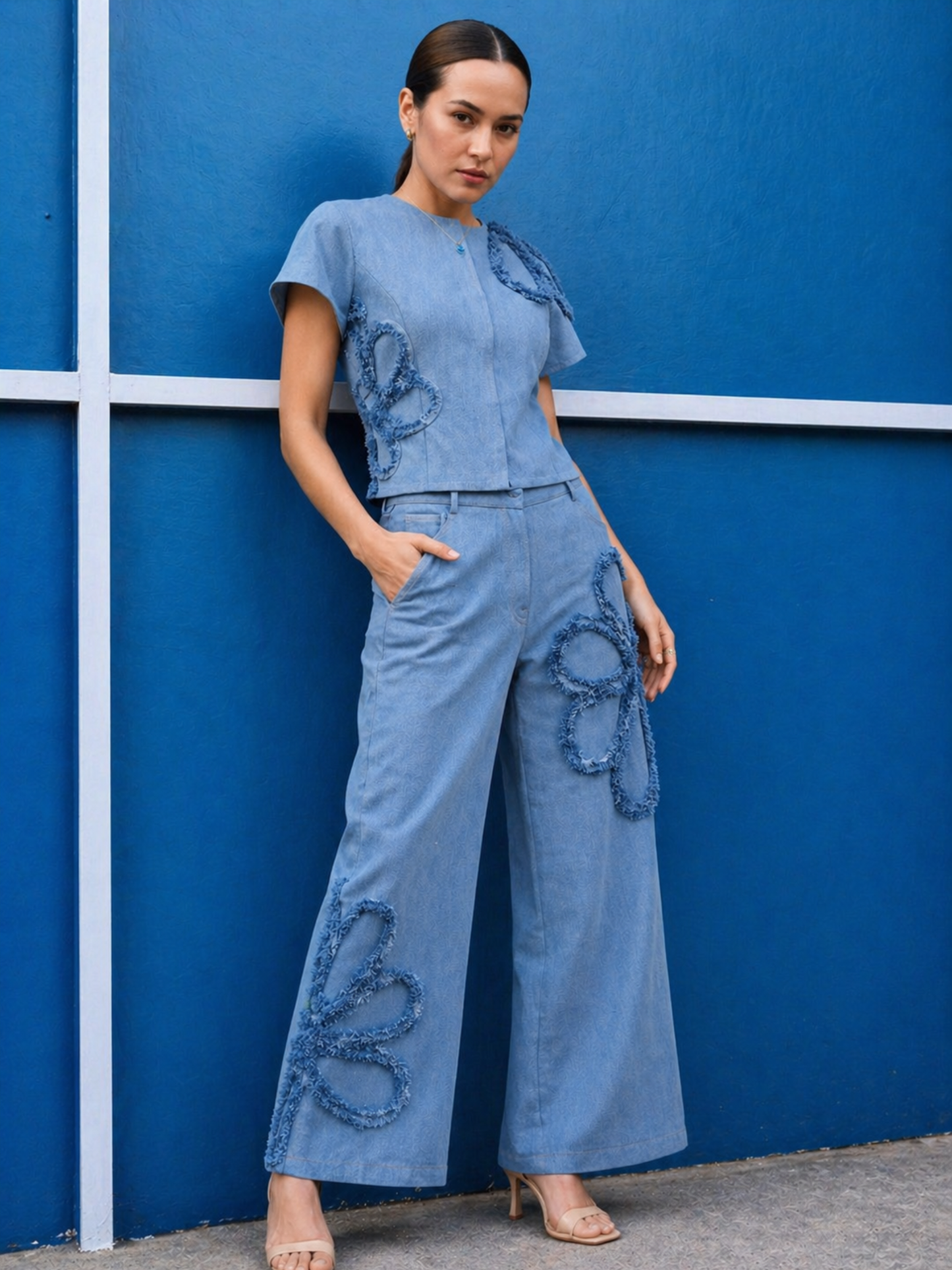 Flower Rugged Loose Top With Pants