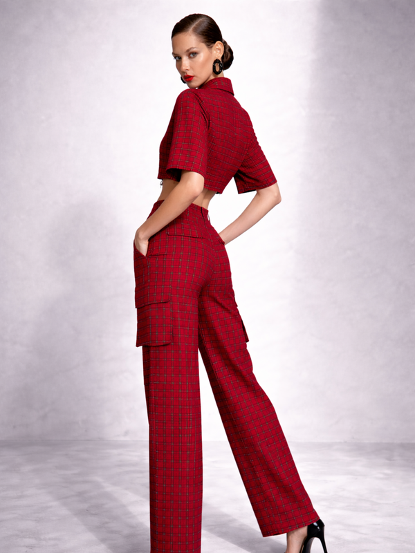 Abhigelle - Red Checks Crop and Pant set