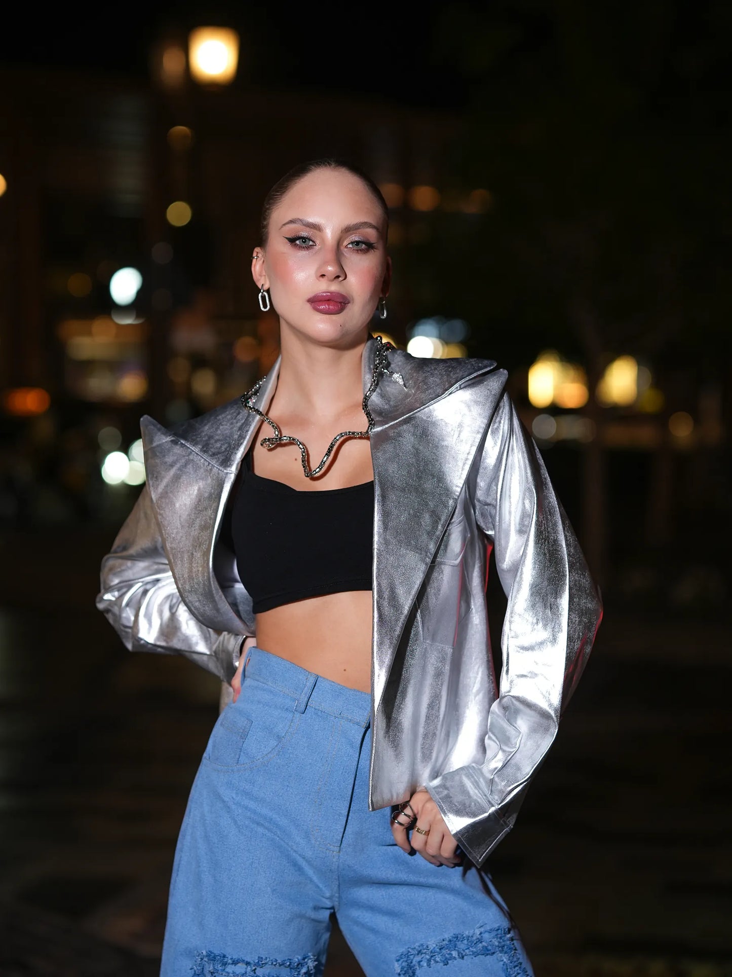 Silver Metallic Short Jacket image 5