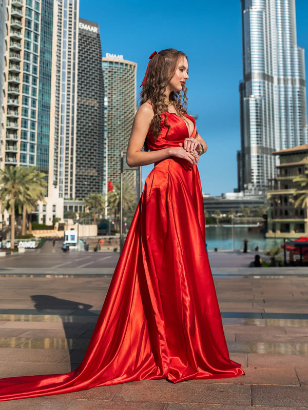Red Satin Maxi Gown