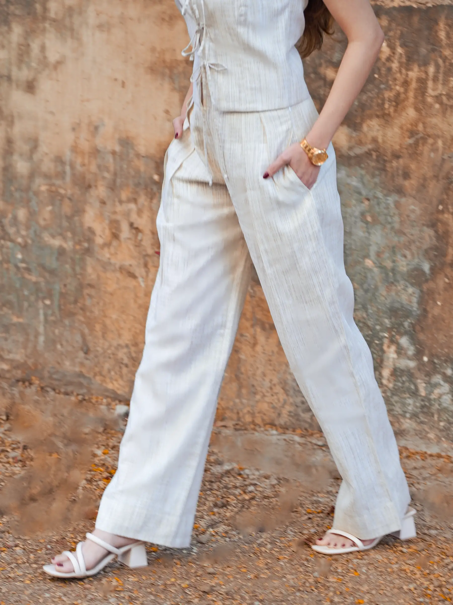 Cream Statement Casual Waist Coat & Straight Trouser Coord Set image 2