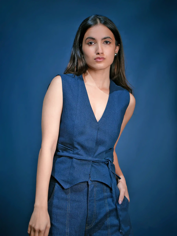 Denim Waist Coat with Belts