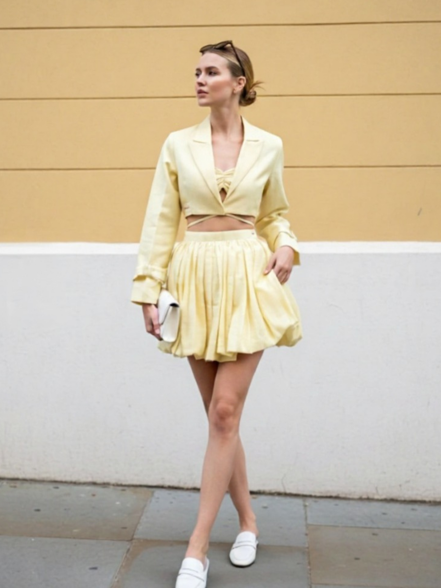 Butter Yellow Short Jacket & Bubble Skirt Set