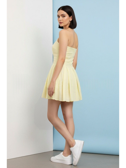 Butter Yellow Pleated Mini Dress
