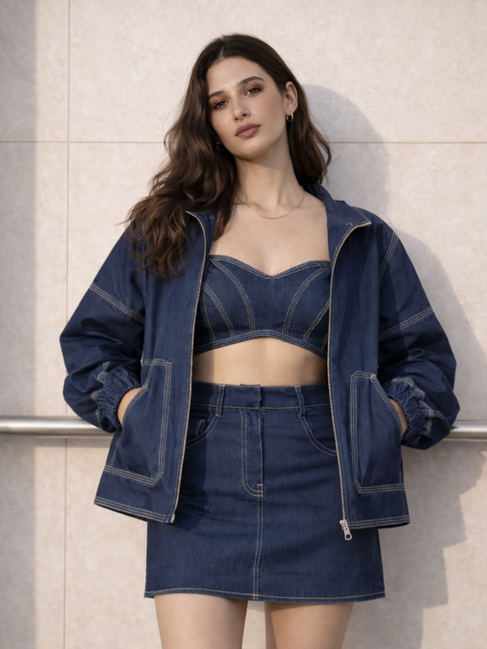 Denim 3 piece coord set with Jacket