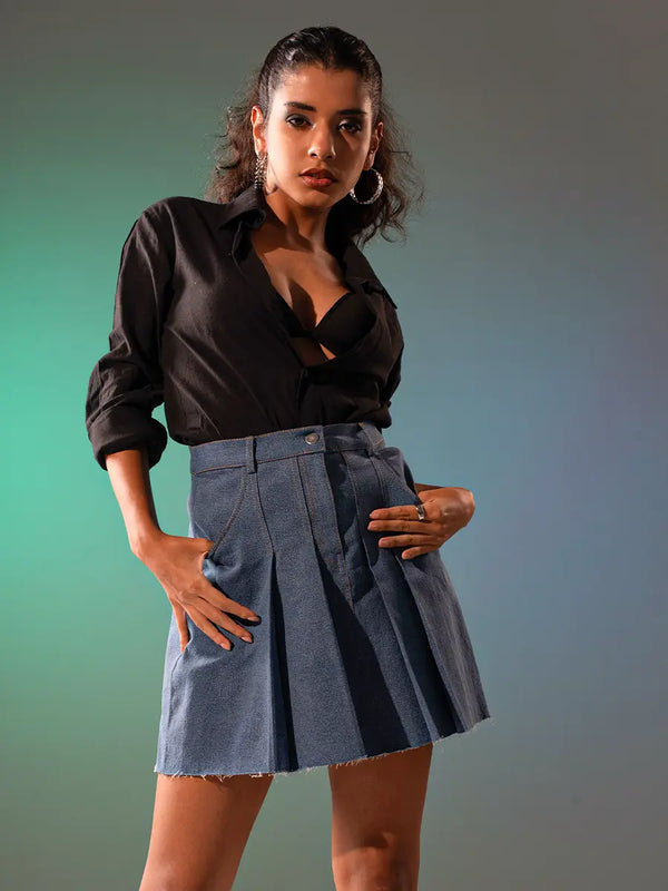 Denim Pleat Skirt