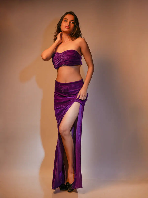 Purple Velvet Crop & Skirt