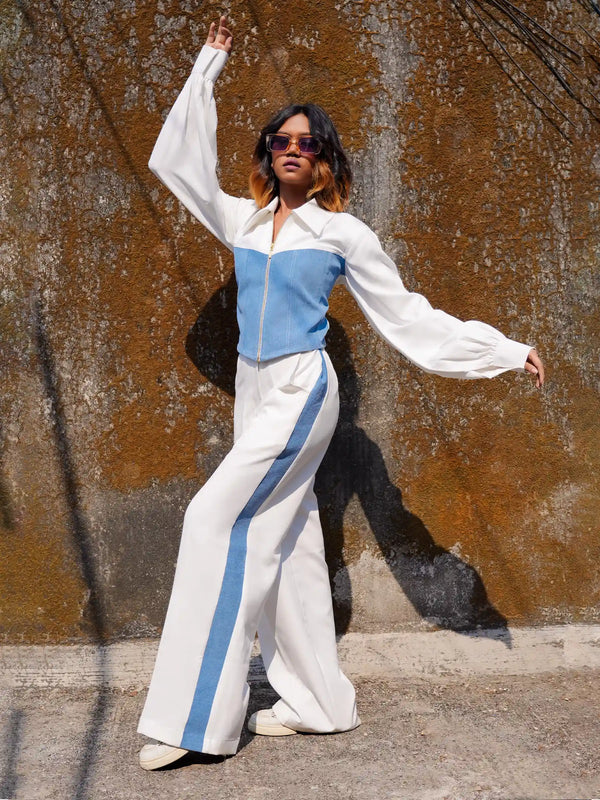 White & Denim Jacket Trouser Co-ord Set
