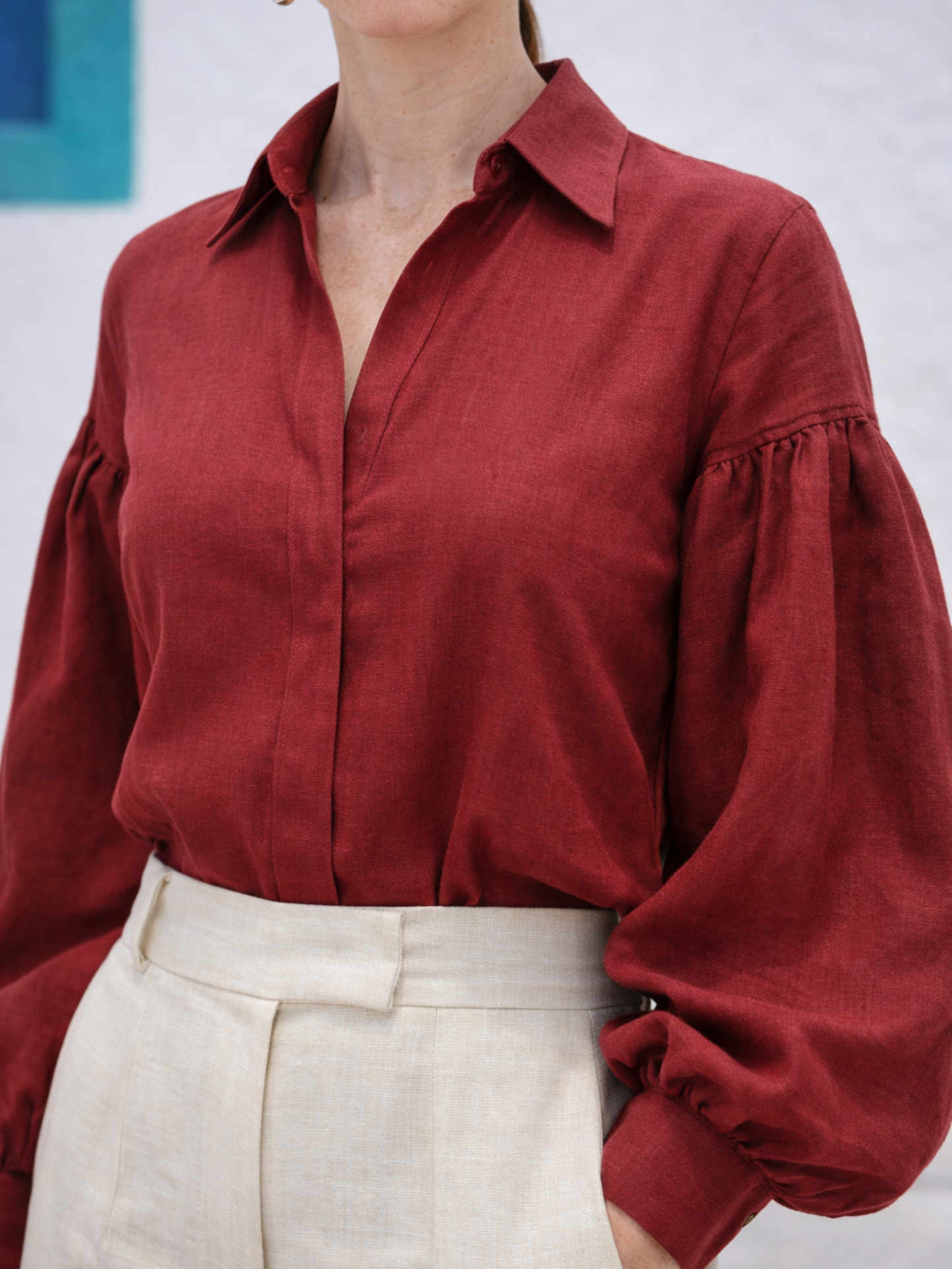 Summer linen Shirt - Maroon