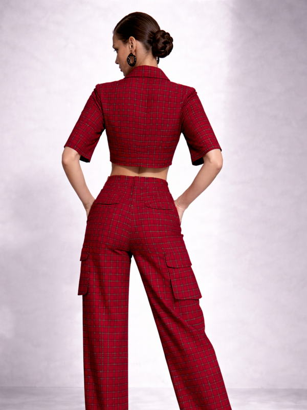 Abhigelle - Red Checks Crop and Pant set
