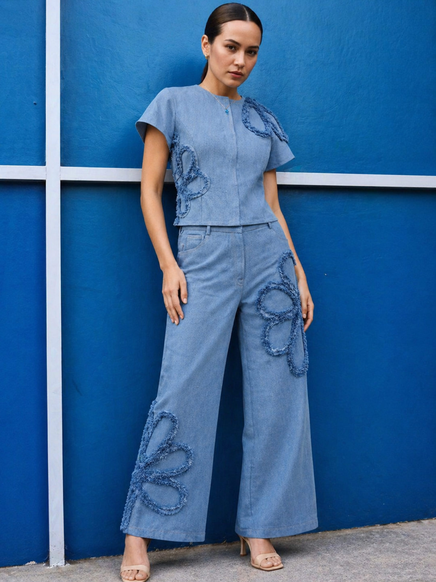 Flower Rugged Loose Top With Pants