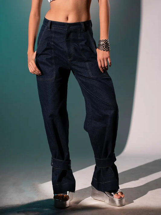 Loose Fit High Waisted Denim Pants image 0