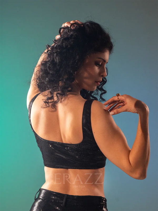 Black Sequin Crop & Pants Set