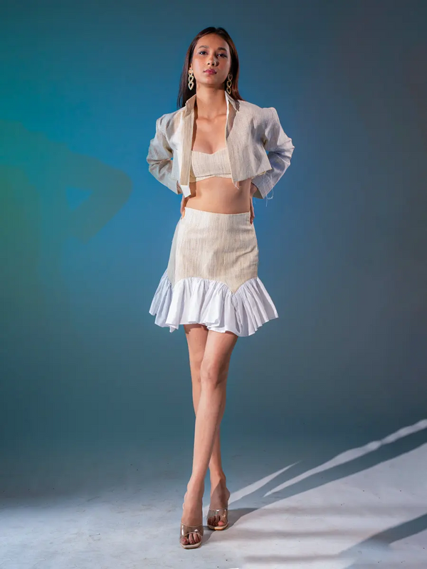 Khaki Crop Flared Mini Skirt