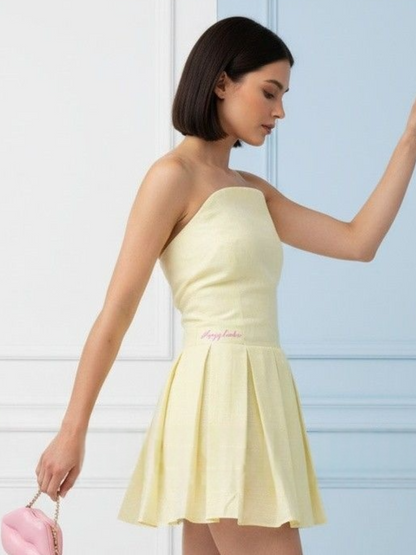 Butter Yellow Pleated Mini Dress