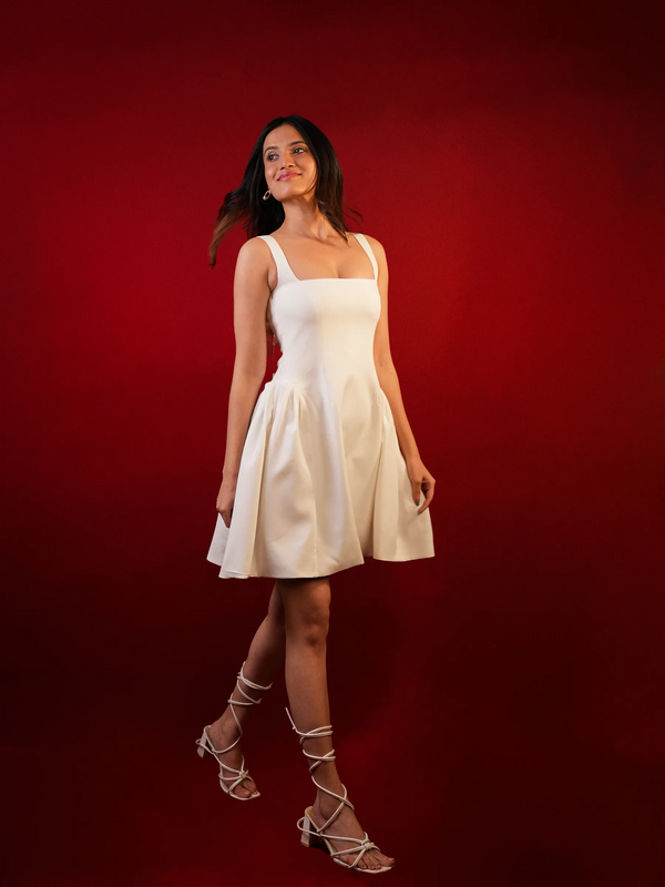 Side Pleated Flared Mini Dress