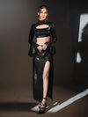Black Sequin Crop Top & High Slit Skirt Set image 0