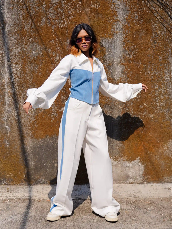 White & Denim Jacket Trouser Co-ord Set