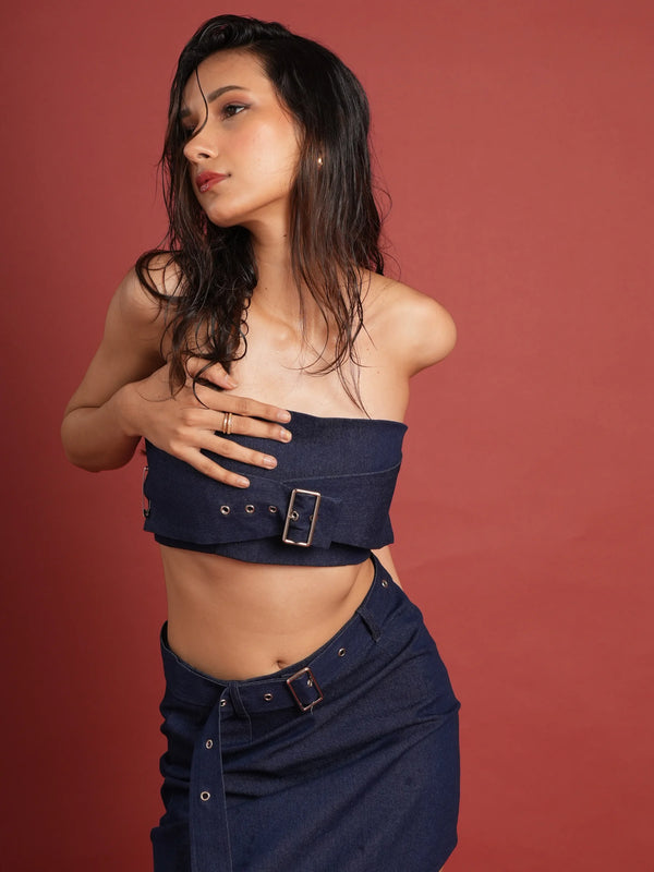 Sculpted Denim Coord with Rebel Cut Out Twist