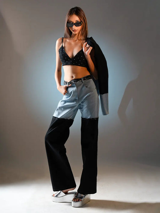 Straight Fit Denim with Color Blocking image 1