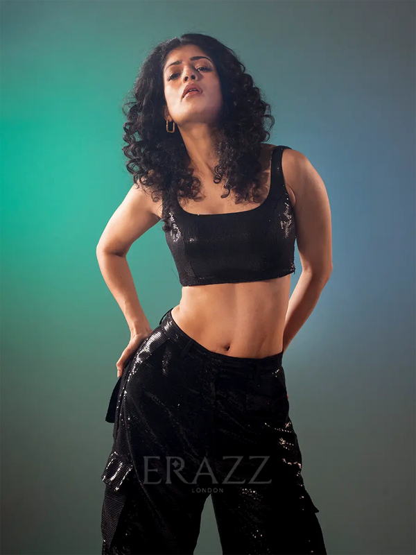 Black Sequin Crop & Pants Set