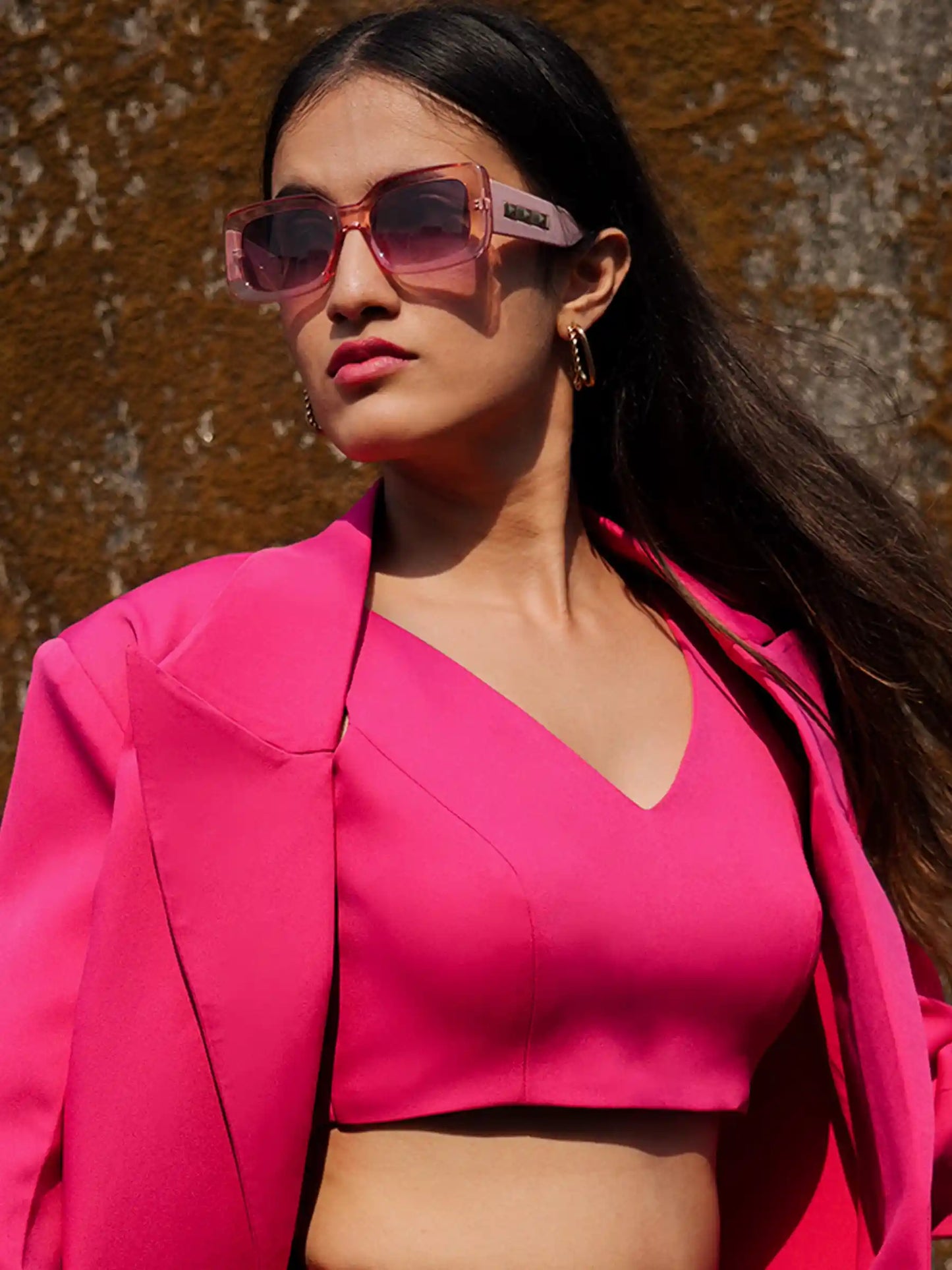3 Piece Hot Pink Semi Formal Blazer with Crop Top and Trousers image 9