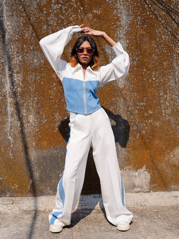 White & Denim Jacket Trouser Co-ord Set
