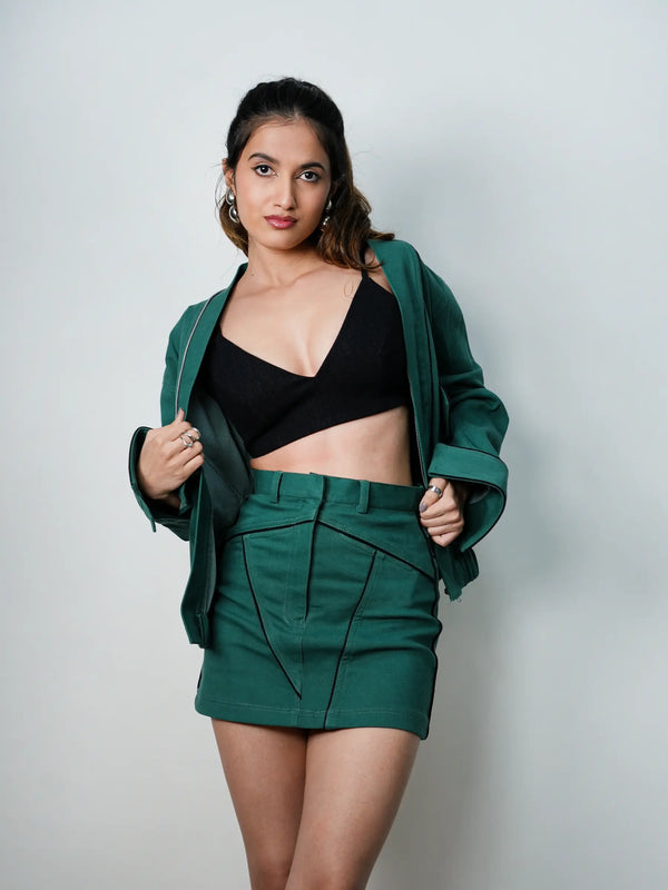 Green Denim Jacket with Pockets