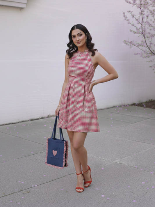 Red Check Halter Mini dress