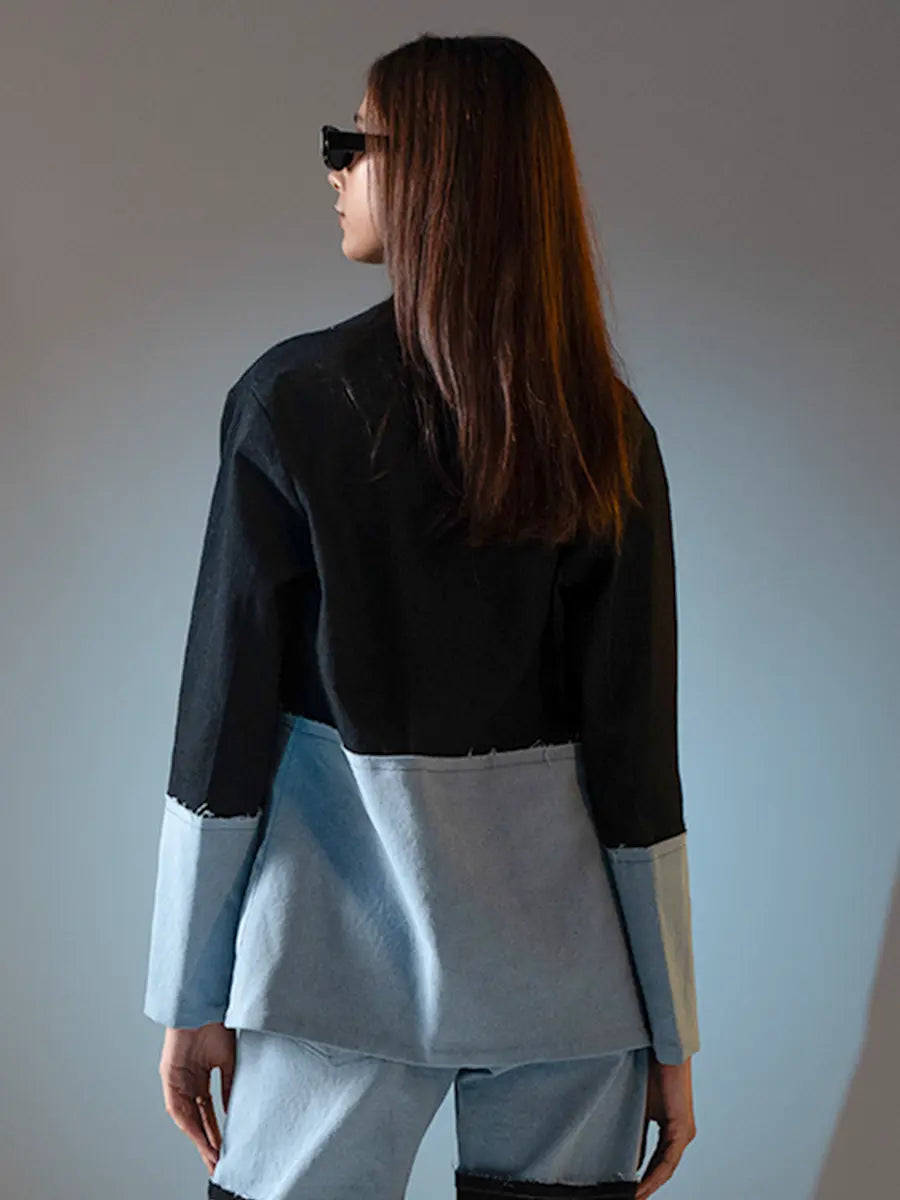 Denim Blazer with Color Blocking image 2