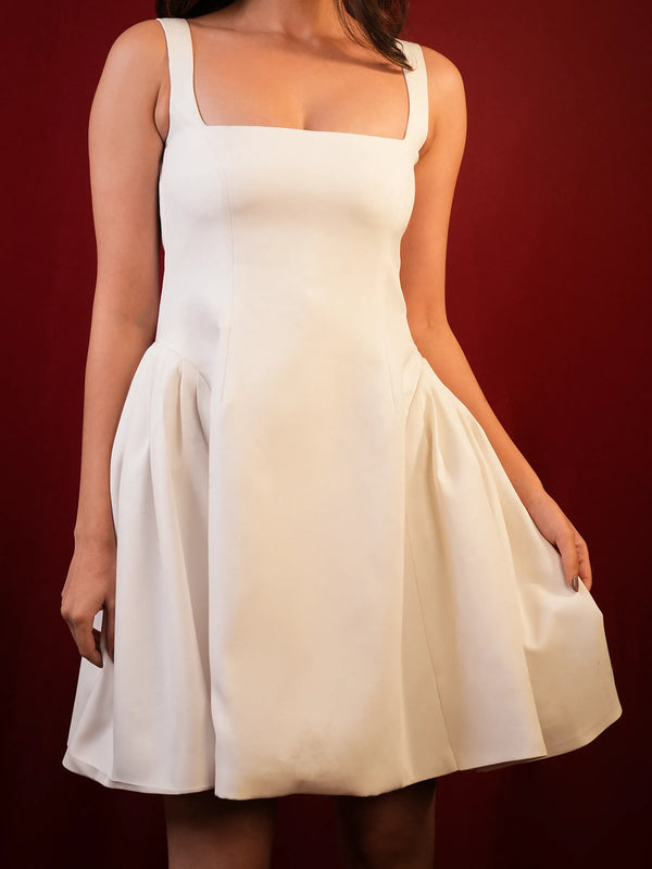 Side Pleated Flared Mini Dress