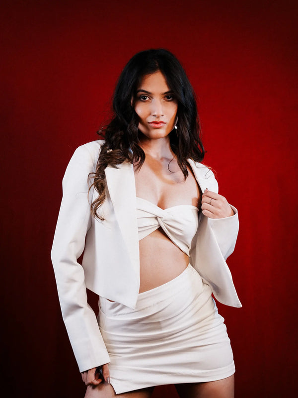 Twisted Tube Top with Mini Skirt and Jacket Coord 3-Piece Set