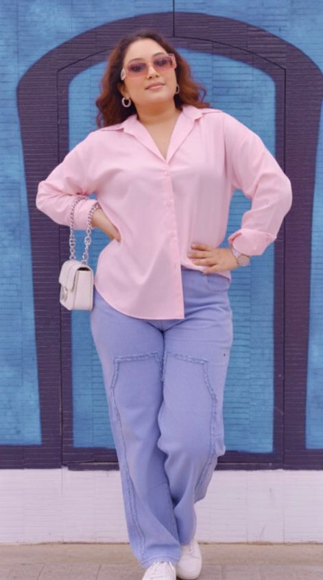 Baby Pink Shirt with Silver Patchwork Trouser