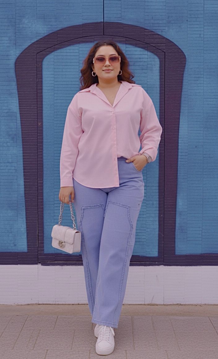 Baby Pink Shirt with Silver Patchwork Trouser