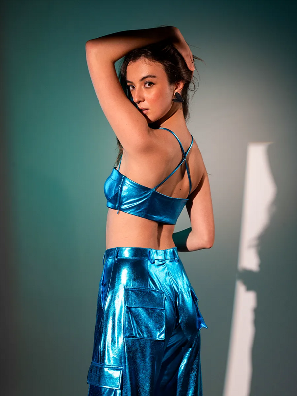 Blue Metallic Co-ord Set 3pcs