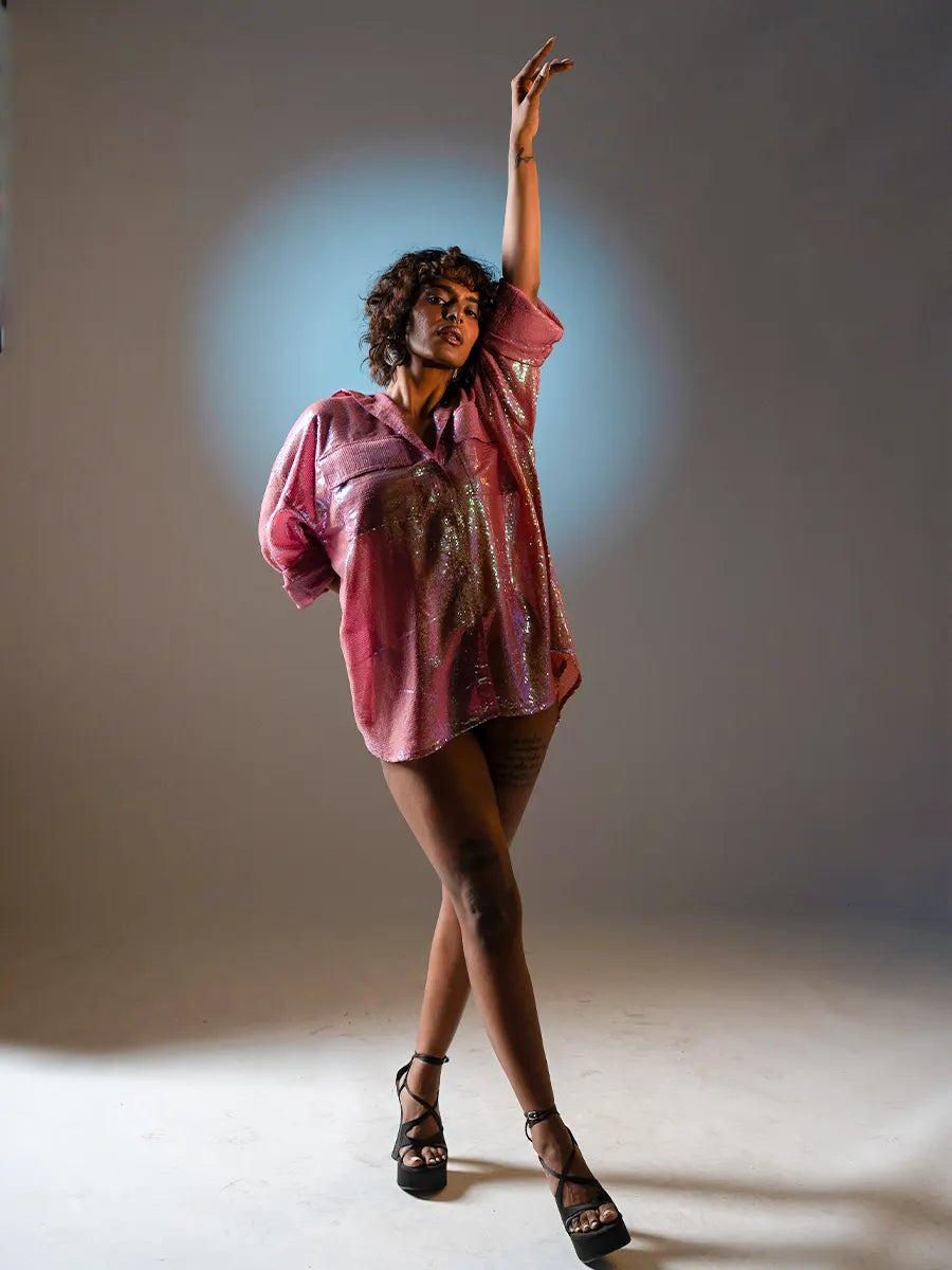 Attractive Purple Sequin Shirt Women