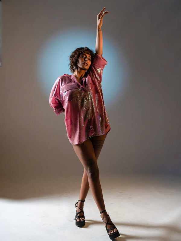 Attractive Purple Sequin Shirt Women