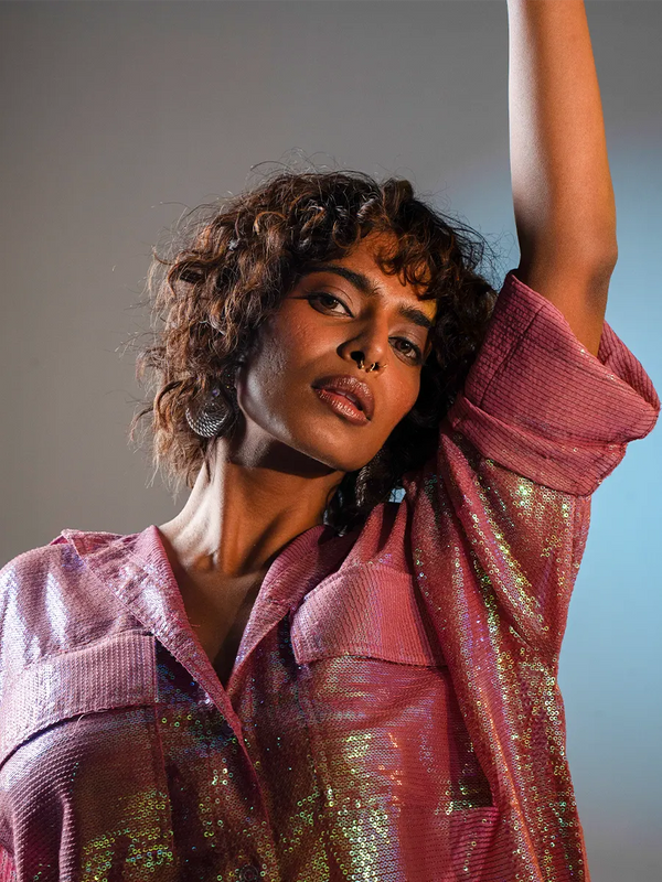 Attractive Purple Sequin Shirt Women