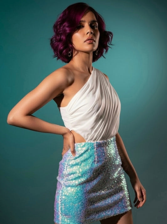 Asymmetric Crop Top with Sequin Skirt