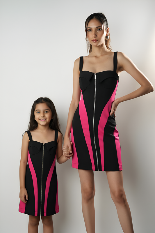 Colorblock Black & Pink Statement Dress For kids