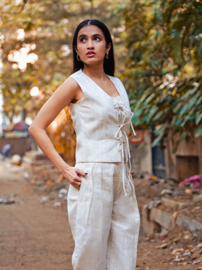 Cream Front Tie Up Waist Coat image 5